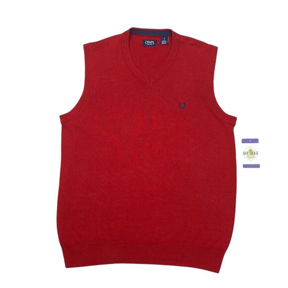 Chaps Mens M Red Sleeveless V-Neck Sweater Vest Embroidered Logo Preppy Casual - Picture 1 of 16